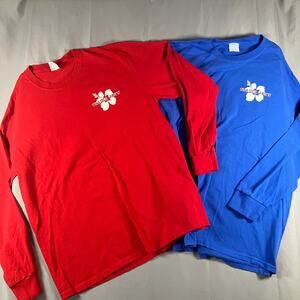 Trader Joe’s Long Sleeve T Shirt Lot Red Blue Men’s Large Port & Company Cotton